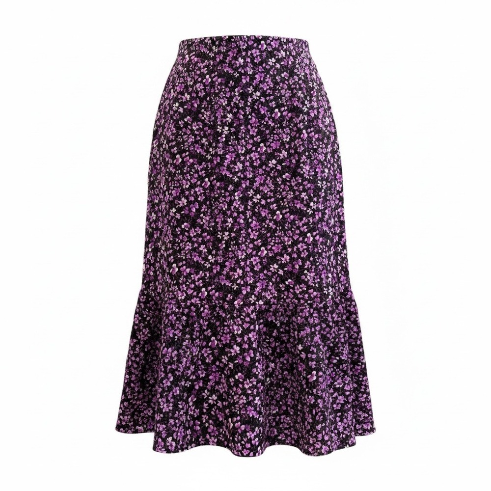 Messini Womens Purple Floral Ditsy Print Midi Skirt Flounce Hem Romantic Large